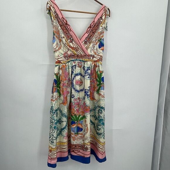 Colette Dinnigan Multicolor Tied Shoulder Acionna Silk Mini Dress Size 2 - Picture 9 of 11